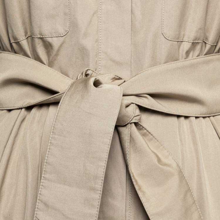 Pre Owned Max Mara  Khaki Brown Cotton Button Front Belted Shirt Dress S