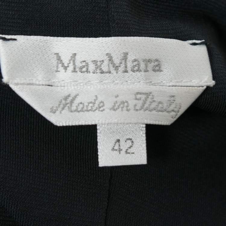 Pre Owned Max Mara Navy Blue Stretch Crepe Pleated and Zip Front Dress M