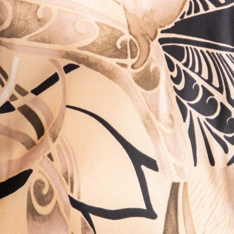 Pre Owned Max Mara Beige Floral Printed Silk Long Sleeve Top M
