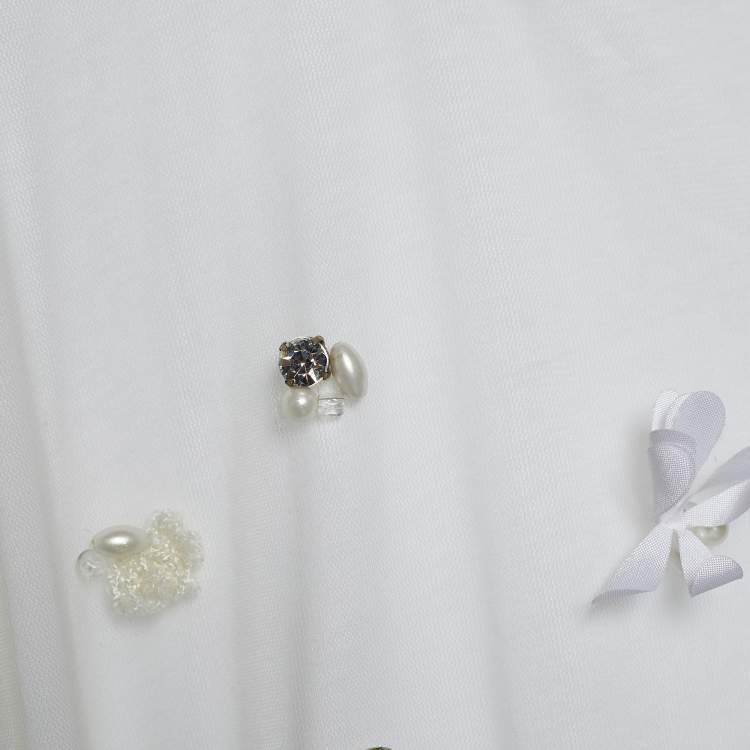 Pre Owned Max Mara White Mesh Crystal and Sequin Embellished Top M