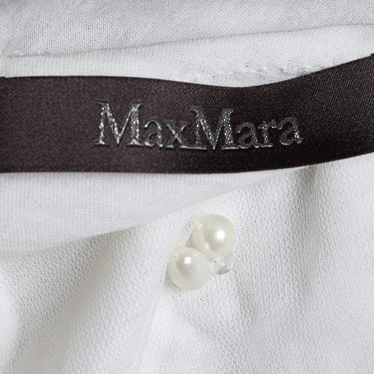 Pre Owned Max Mara White Mesh Crystal and Sequin Embellished Top M