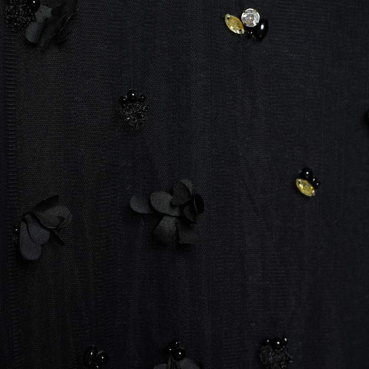 Pre Owned Max Mara Bicolor Cotton & Silk Floral Embellished Top S