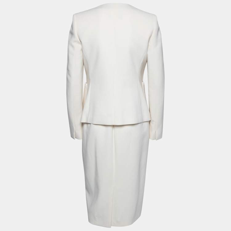 Pre Owned Max Mara Cream Wool Sleeveless Dress Jacket Set M