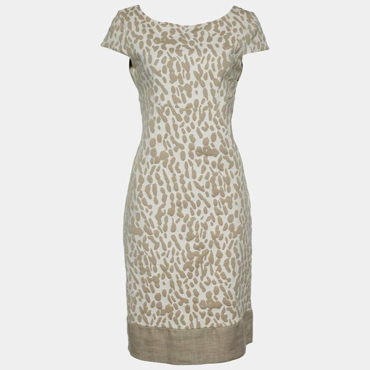 Pre Owned Max Mara Ivory & Beige Embossed Knit Sheath Dress M