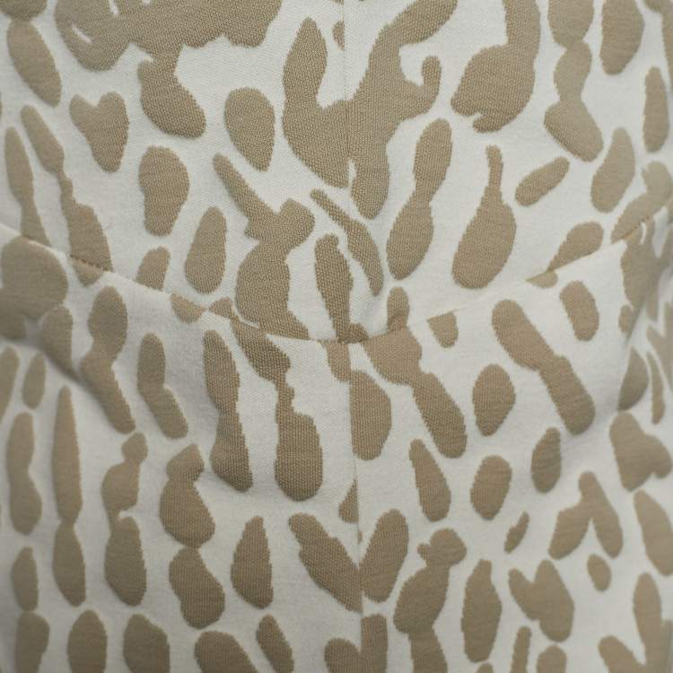 Pre Owned Max Mara Ivory & Beige Embossed Knit Sheath Dress M