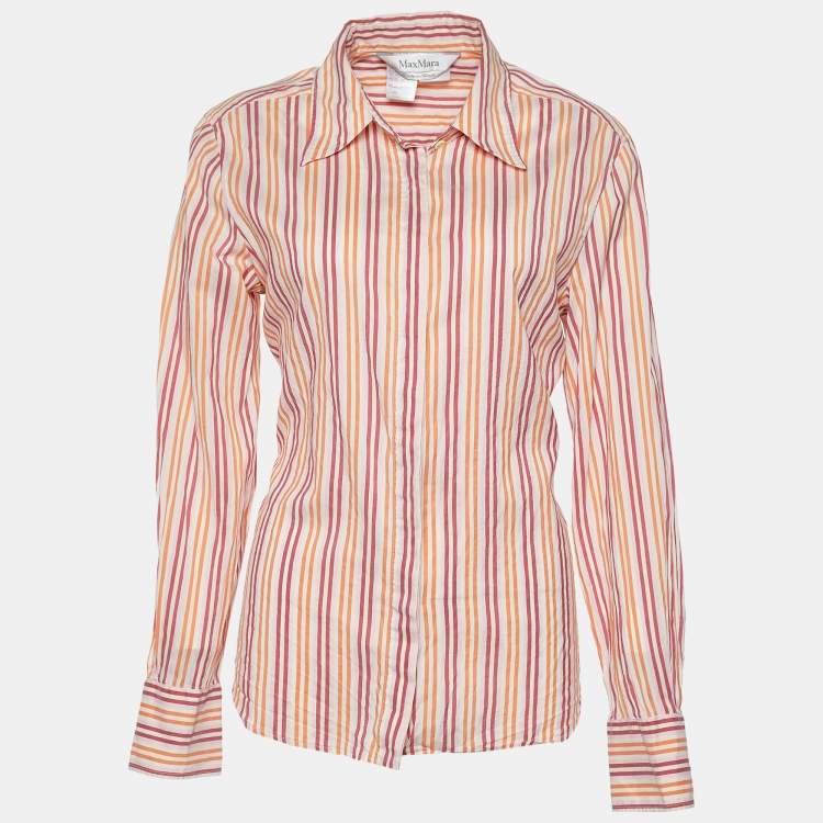 Pre Owned Max Mara Multicolor Striped Cotton & Silk Button Front Shirt M