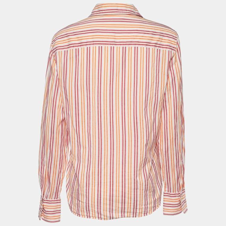 Pre Owned Max Mara Multicolor Striped Cotton & Silk Button Front Shirt M