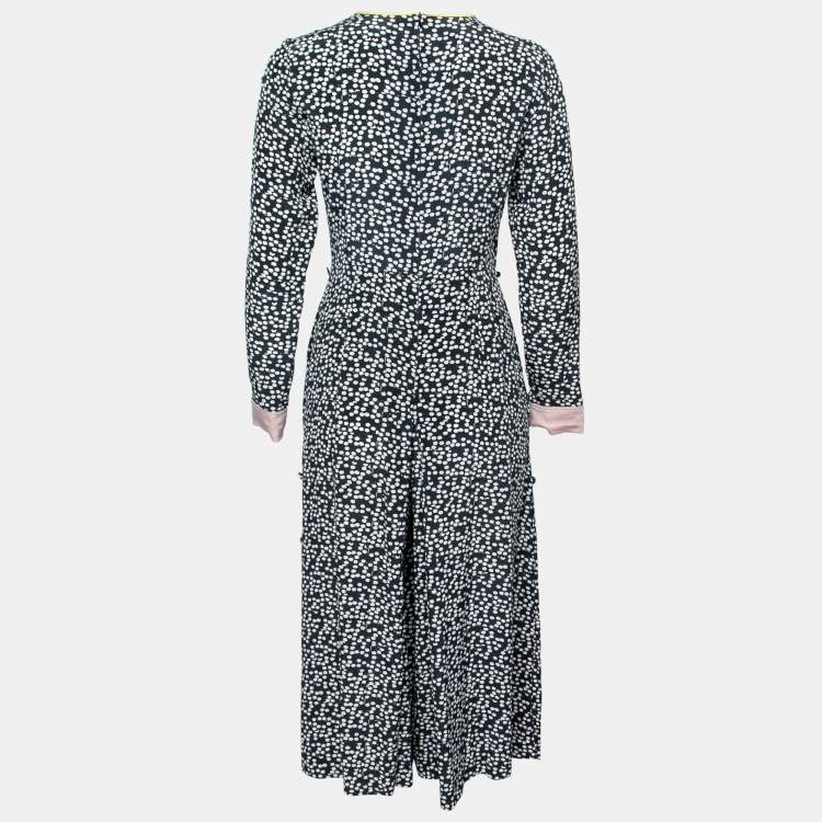 Pre Owned Max Mara Navy Blue Polka Dot Print Silk Long Sleeve Jumpsuit M