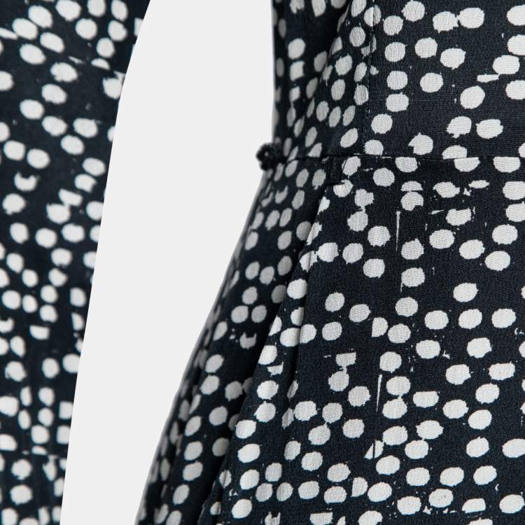 Pre Owned Max Mara Navy Blue Polka Dot Print Silk Long Sleeve Jumpsuit M