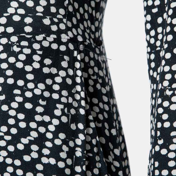 Pre Owned Max Mara Navy Blue Polka Dot Print Silk Long Sleeve Jumpsuit M