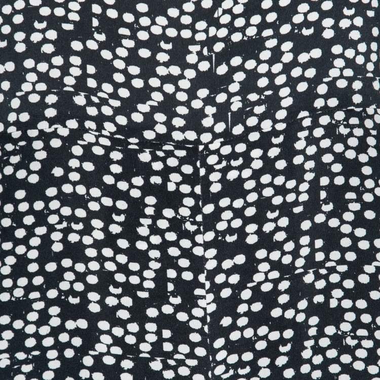 Pre Owned Max Mara Navy Blue Polka Dot Print Silk Long Sleeve Jumpsuit M