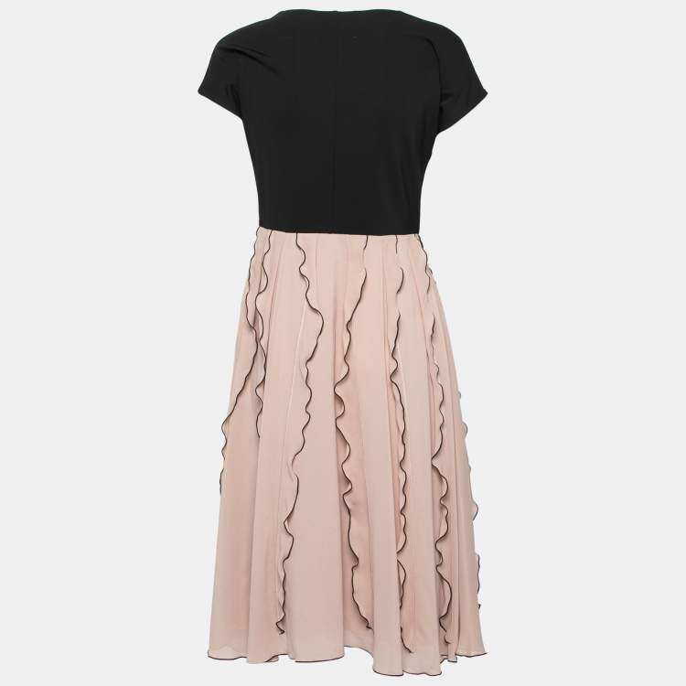 Pre Owned Max Mara Studio Black & Beige Chiffon Ruffled Midi Dress M