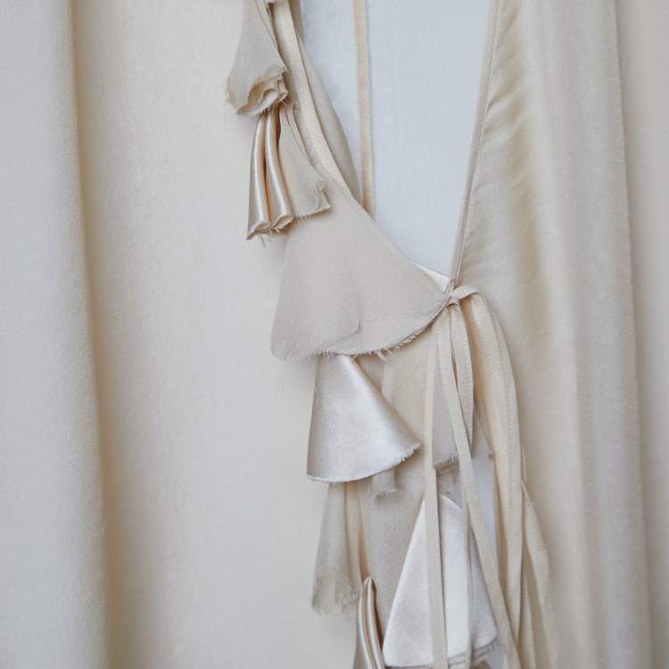 Pre Owned Max Mara Light Beige Silk Ruffle Detail Wrap Blouse L