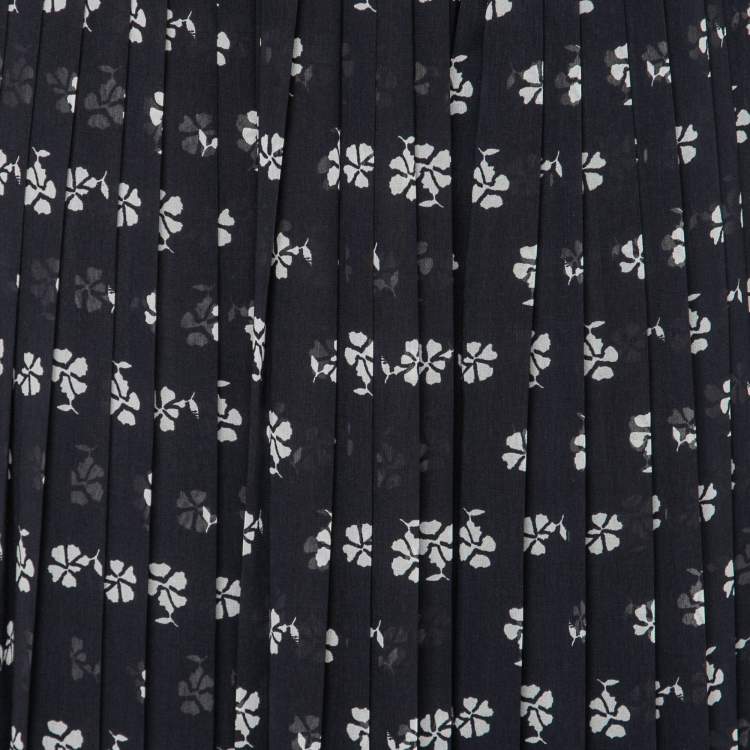 Pre Owned Max Mara Navy Blue Floral Printed Chiffon Pleated Palazzo Pants S 