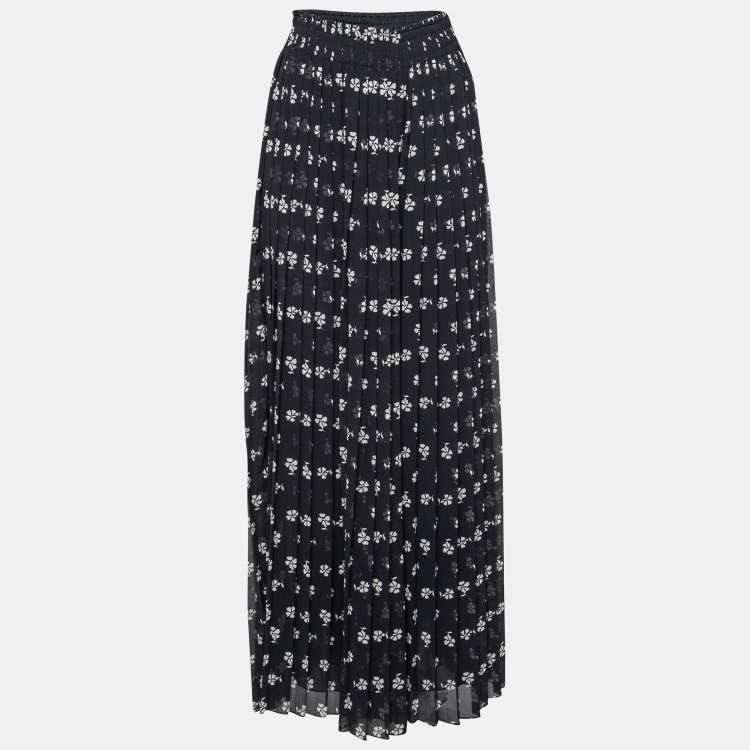 Pre Owned Max Mara Navy Blue Floral Printed Chiffon Pleated Palazzo Pants S 