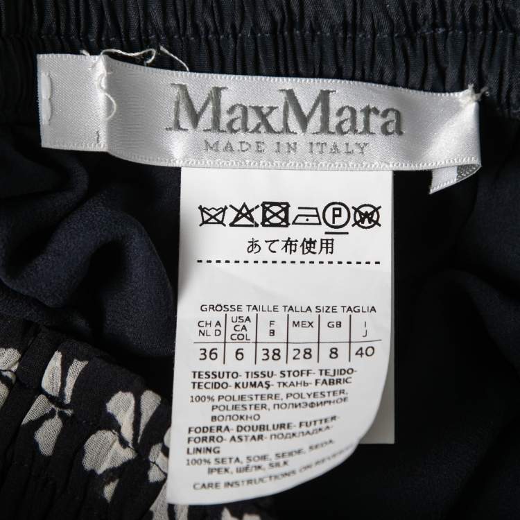 Pre Owned Max Mara Navy Blue Floral Printed Chiffon Pleated Palazzo Pants S 