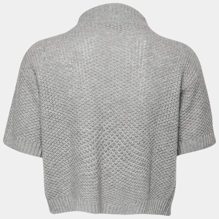 Pre Owned Max Mara Grey Cashmere Turtleneck Cropped Cardigan M