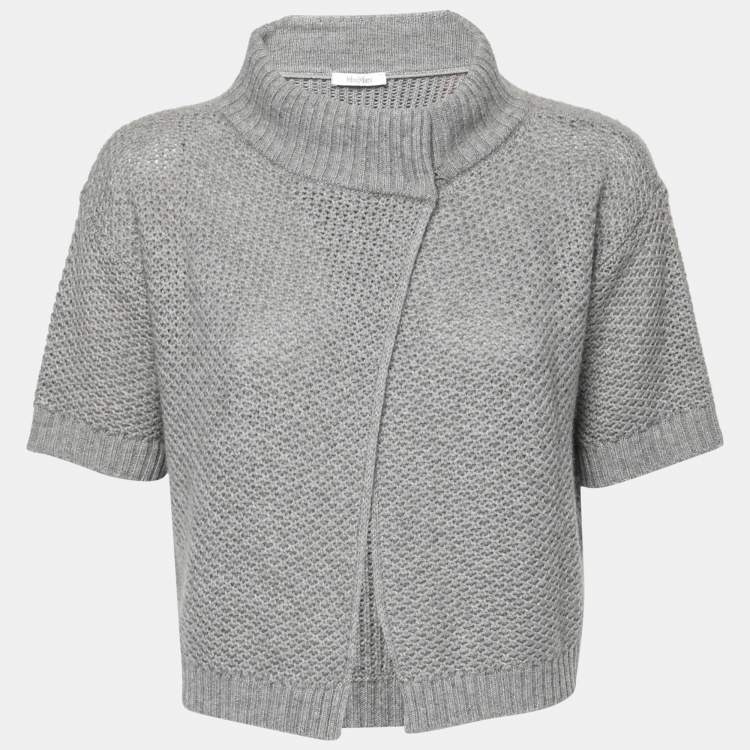 Pre Owned Max Mara Grey Cashmere Turtleneck Cropped Cardigan M
