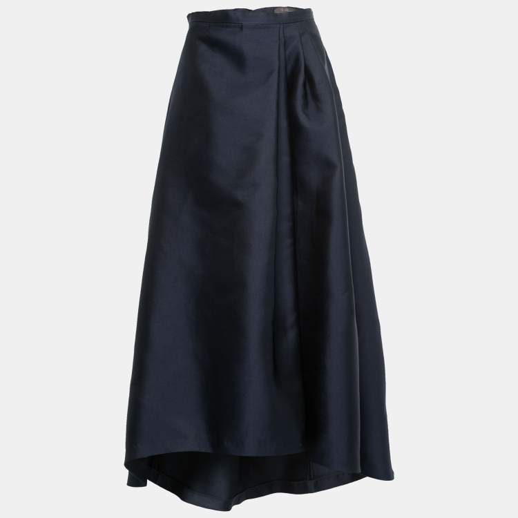 VIP【関税送料無料】希少 MAX MARA BLUE AND BLACK SILK SKIRT Max Mara Navy Blue Silk Pleated Maxi Skirt S Max Mara | TLC