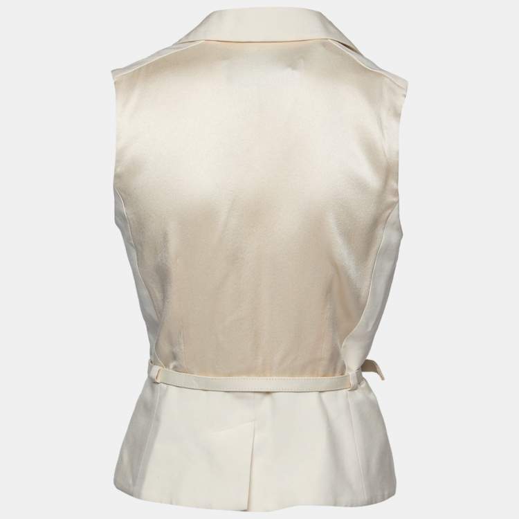 Pre Owned Max Mara Cream Silk-Crepe Belted Cariddi Top S