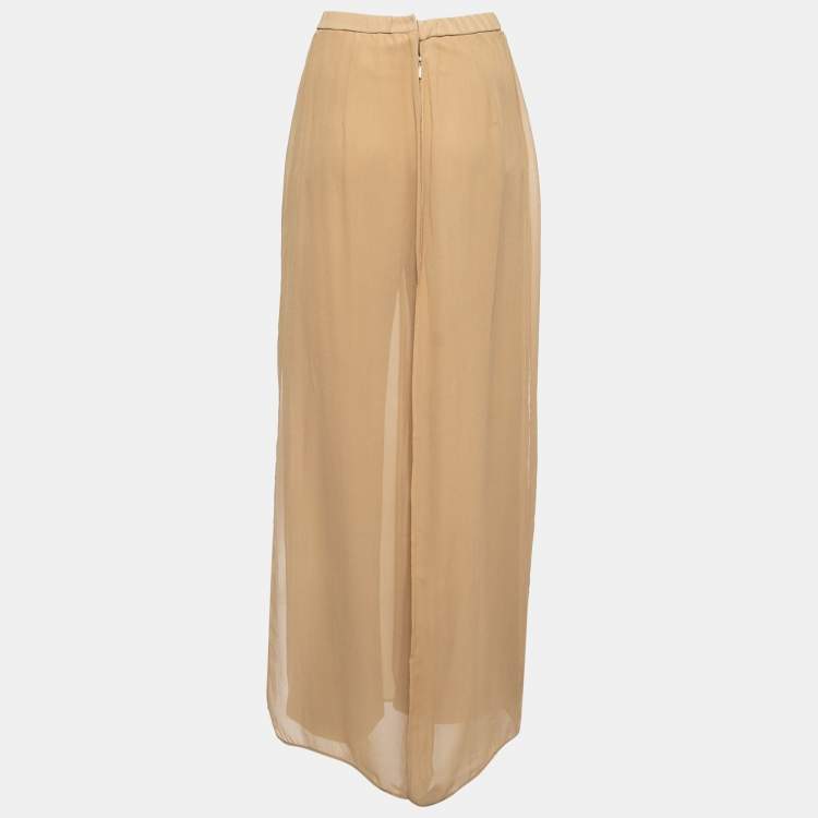 Pre Owned Max Mara Beige Knit & Silk Overlay Trousers M