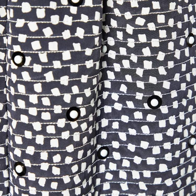Pre Owned Max Mara Monochrome Printed Silk Stud Detail Midi Skirt M