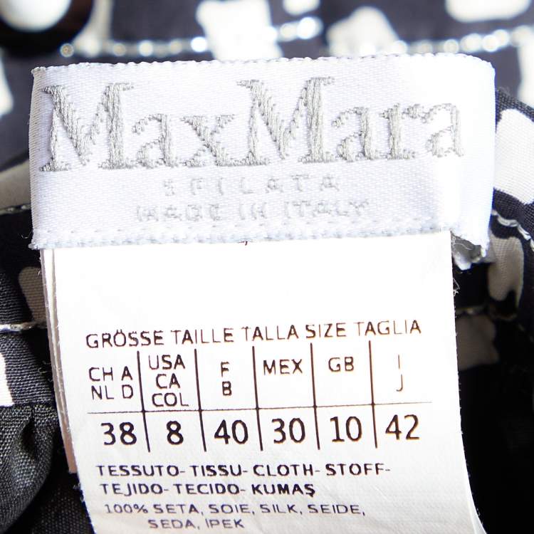 Pre Owned Max Mara Monochrome Printed Silk Stud Detail Midi Skirt M