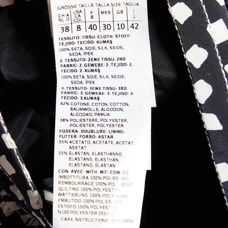 Pre Owned Max Mara Monochrome Printed Silk Stud Detail Midi Skirt M