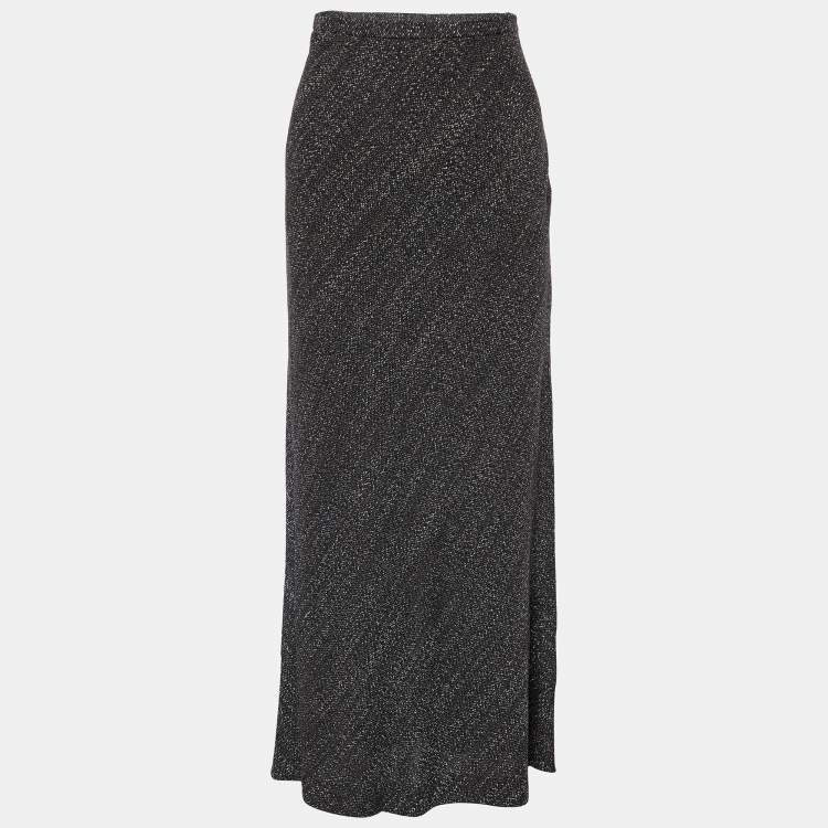 Pre Owned Max Mara Black Textured Wool Maxi Skirt M
