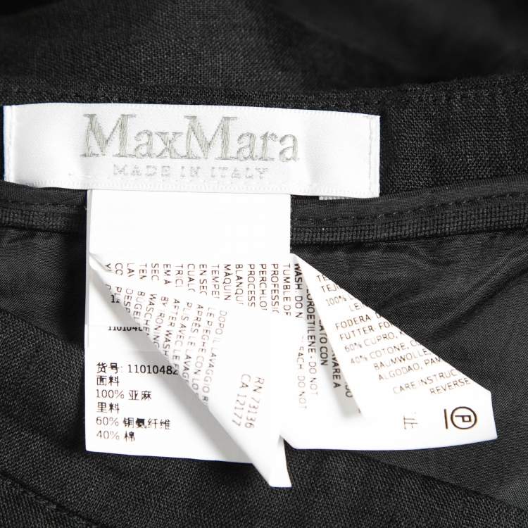 Pre Owned Max Mara Black Linen Pleated Wrap Skirt M