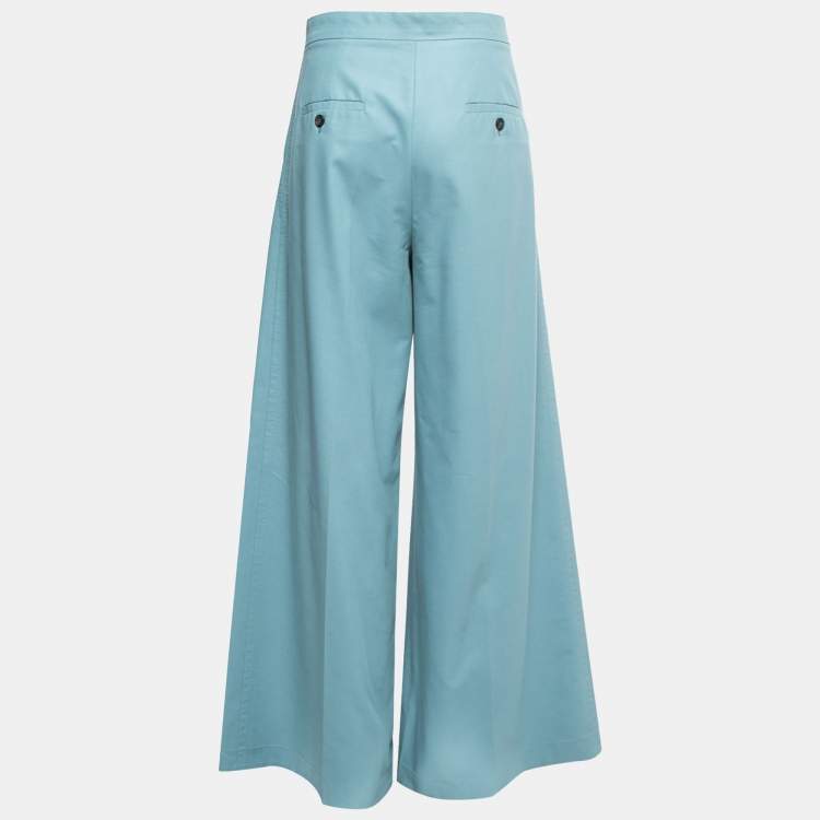 Pre Owned Max Mara Blue Cotton Wide Leg Trousers L