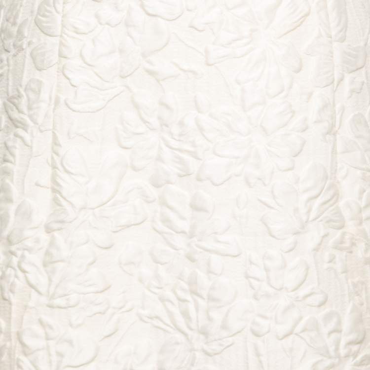 Pre Owned Max Mara Cream Floral Embossed Jacquard Gown M