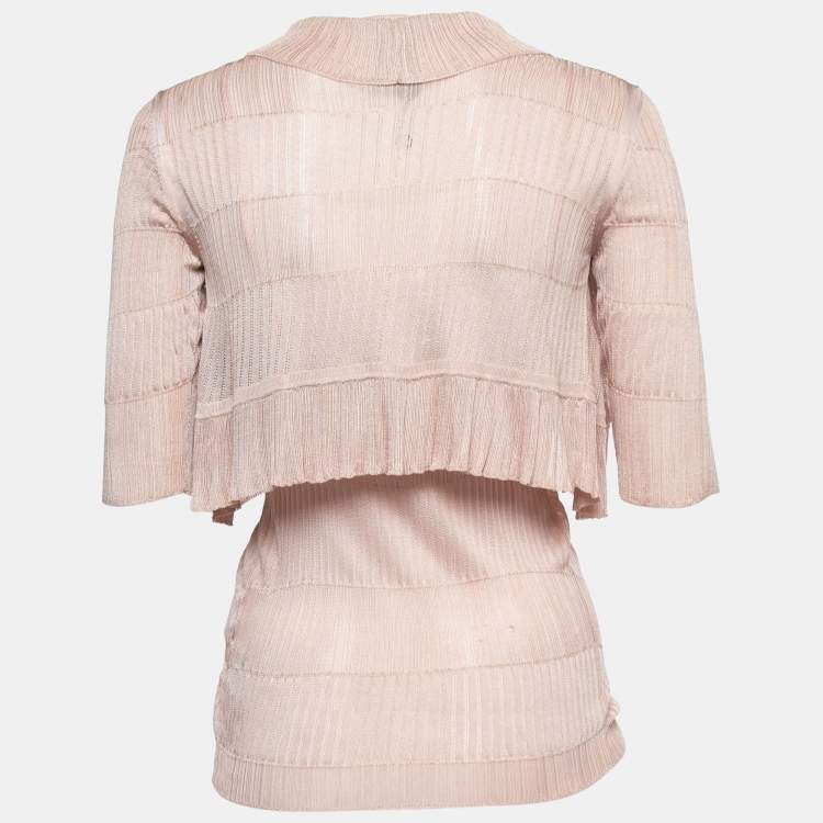 Pre Owned Max Mara Light Pink Stretch-Knit Top & Shrug Set M