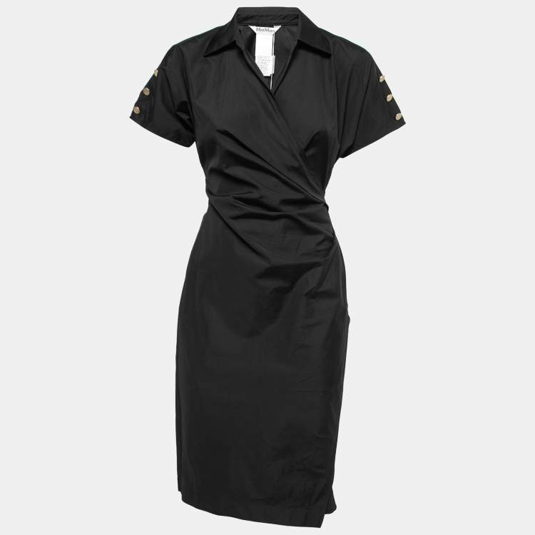 Pre Owned Max Mara Black Cotton Wrap Detail Short Sleeve Dress XS