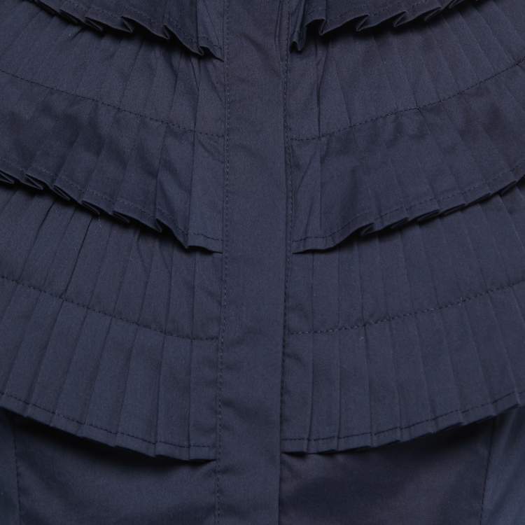 Pre Owned Max Mara Dark Blue Stretch Cotton Pleated Shirt XS