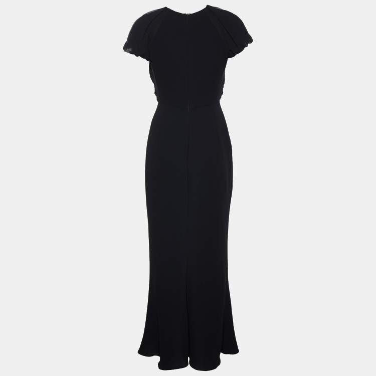Pre Owned Max Mara Black Crepe Drape Detail Maxi Dress M