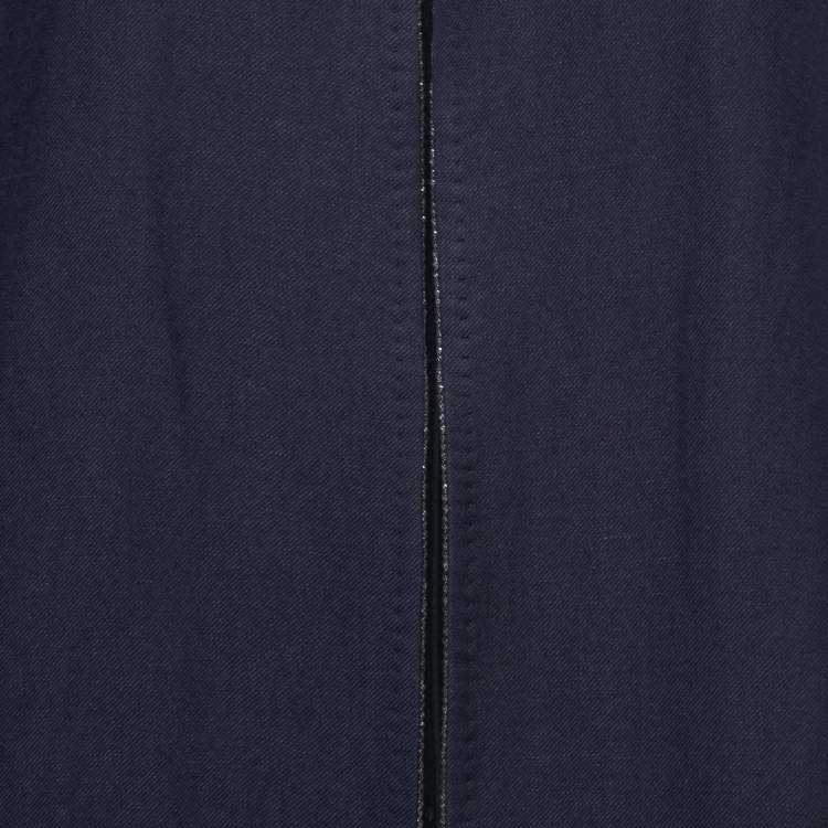 Pre Owned Max Mara Navy Blue Linen Blend Open Long Coat L