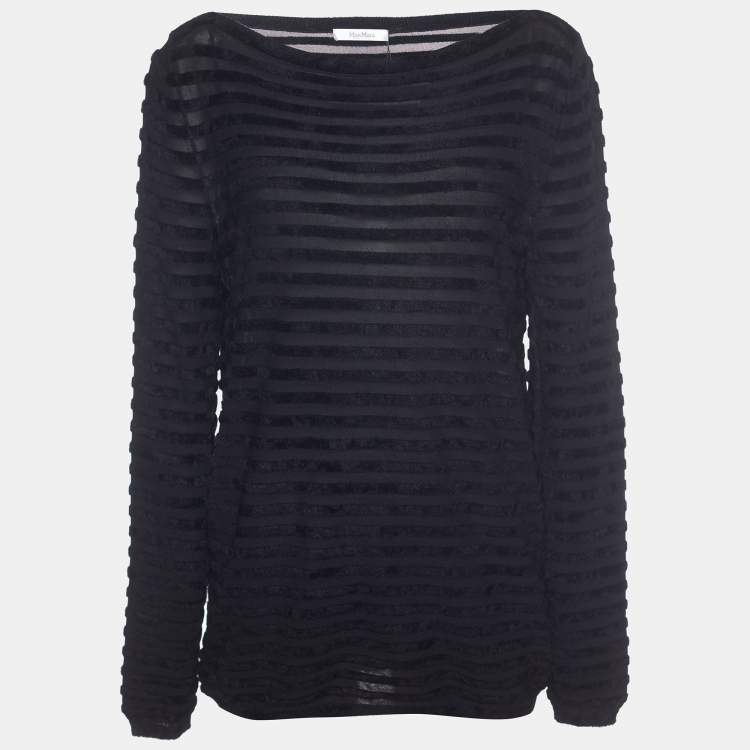 Pre Owned Max Mara Black Devore Boat Neck Top XL