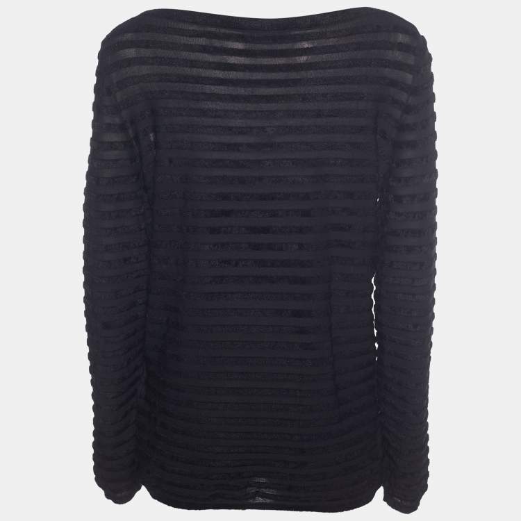 Pre Owned Max Mara Black Devore Boat Neck Top XL