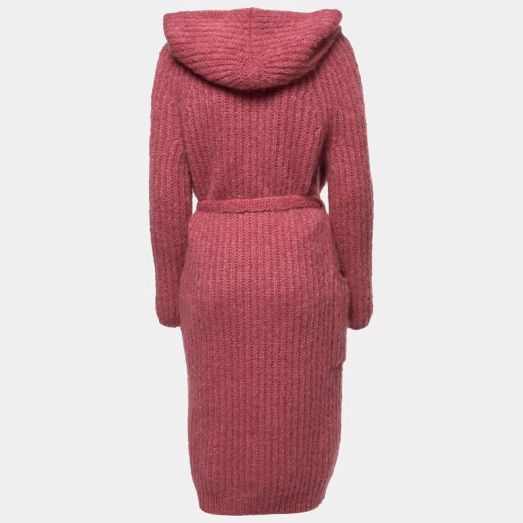 Pre Owned Max Mara Pink Mohair Belted Hooded Cardigan XS