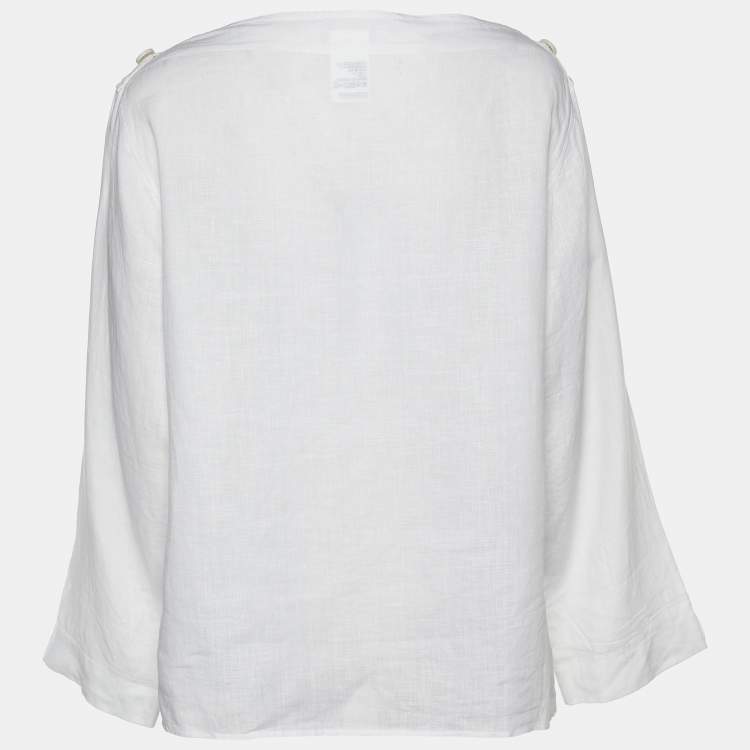 Pre Owned Max Mara White Linen Pocket Detail Top M