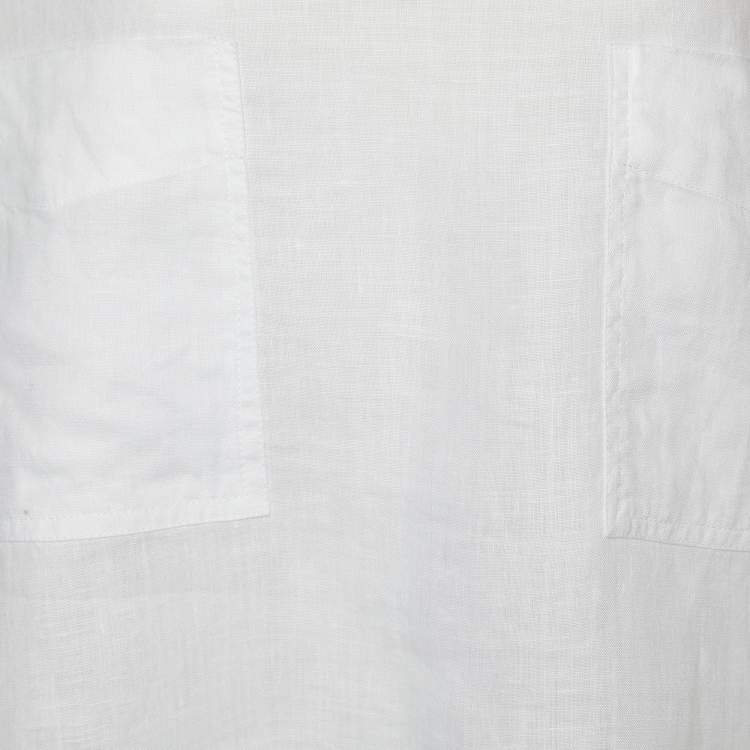 Pre Owned Max Mara White Linen Pocket Detail Top M