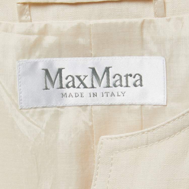 Pre Owned Max Mara Cream Linen Round-Neck Buttoned Blazer L