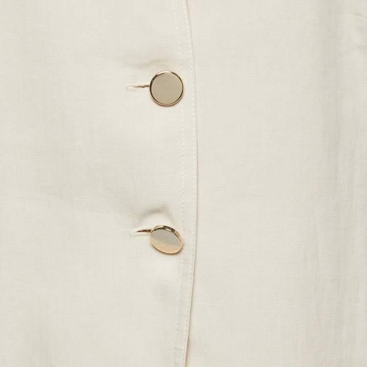 Pre Owned Max Mara Cream Linen Round-Neck Buttoned Blazer L