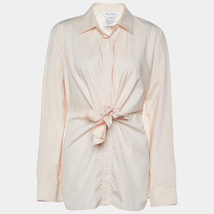 Pre Owned Max Mara Pink Cotton Tie Detail Button Front Shirt L