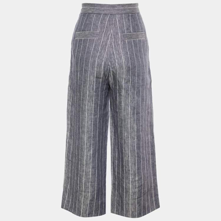 Pre Owned Max Mara Blue Striped Linen Wide Leg Trousers S