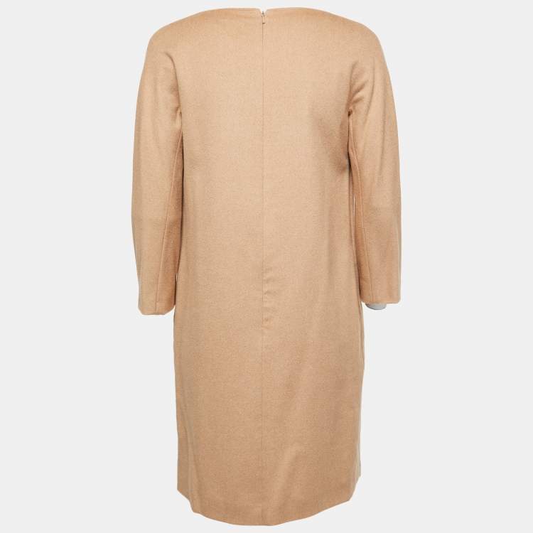 Pre Owned Max Mara Brown Camel Hair Long Sleeve Shift Dress M