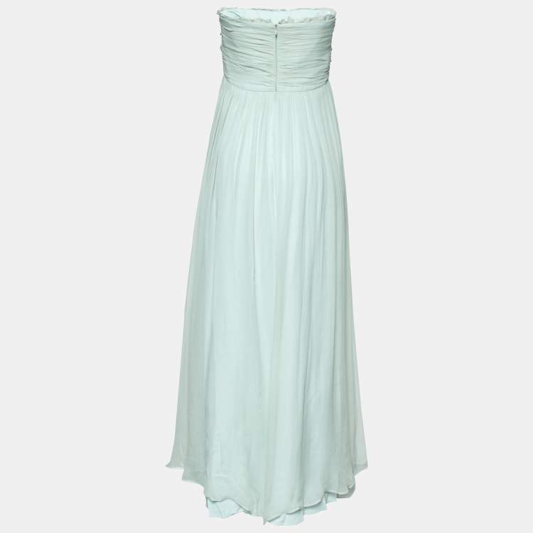 Pre Owned Max Mara Powder Blue Draped Silk Chiffon Strapless Dress M