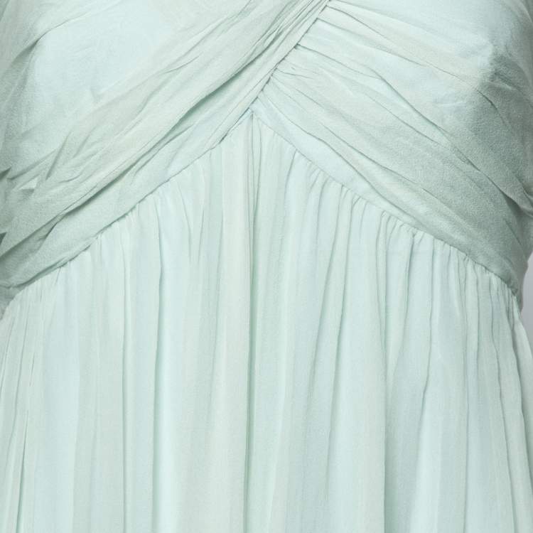 Pre Owned Max Mara Powder Blue Draped Silk Chiffon Strapless Dress M