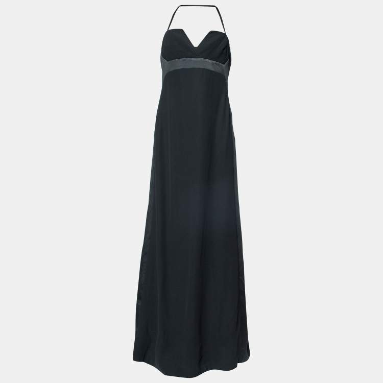 Pre Owned Max Mara Black Crepe & Satin Bustier Detail Maxi Dress M